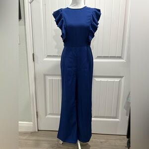 🆕 Auxo Chic Royal Blue Ruffle Jumpsuit Size M